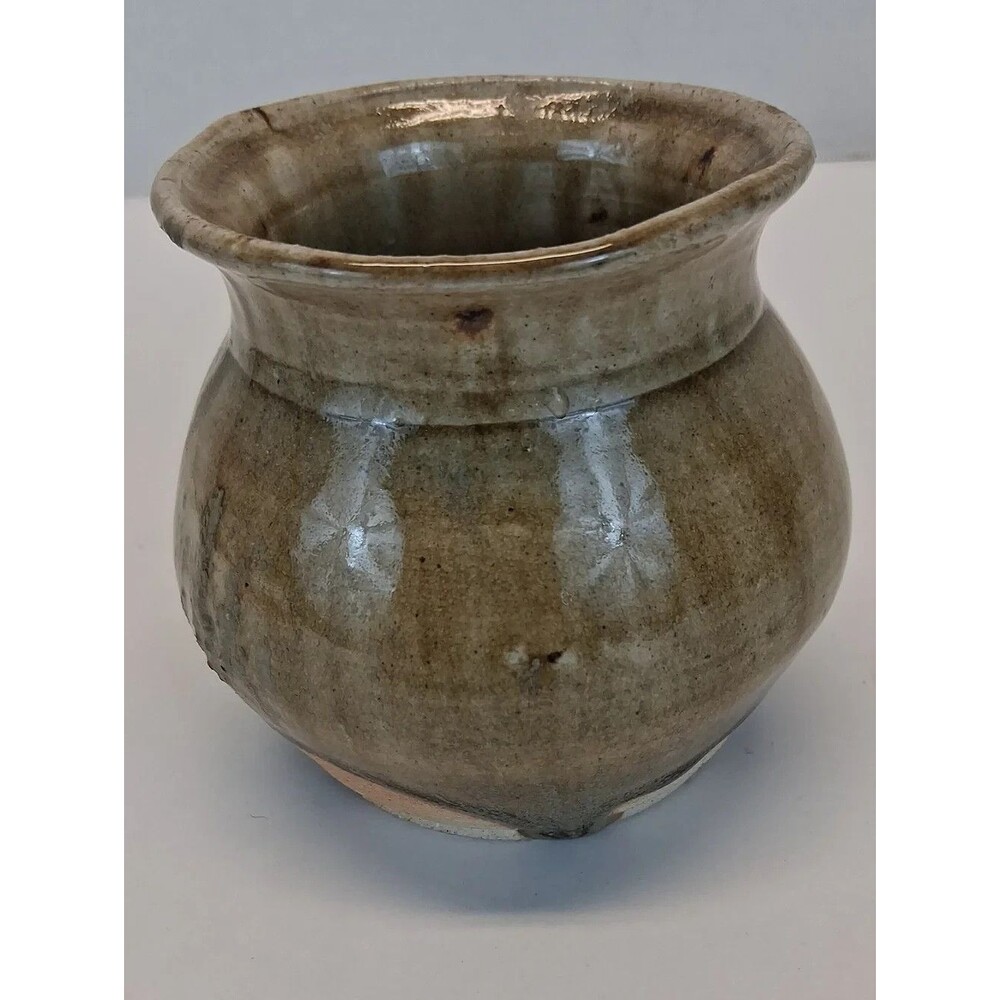 VTG J.T.V Signed Studio Art Pottery Stoneware Jar Vase Wheel Thrown 4" Rustic